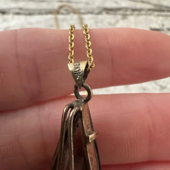 Vintage Sterling Modernist Smokey Quartz Pendant With Gold Tone Chain